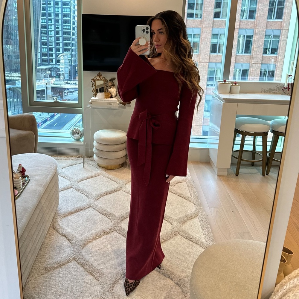 Kyle Off Shoulder Knit Top and Maxi skirt - Cherry Red